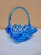 Vintage Indiana Glass Monticello Blue Glass Basket