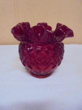 Vintage Fenton Art Glass Ruby Diamond Star Pattern Rose Bowl Vase