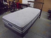 Twin Size Bed Complete w/ All White Beauty Rest No Flip Mattress Set & Head Board