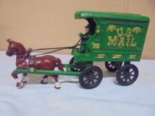 Cast Iron US Mail Horse Drawn Wagon w/ Drvier