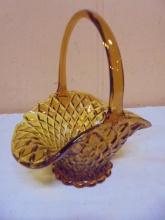 Vintage Amber Glass Diamond Point Pattern Basket