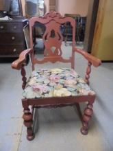 Antique Solid Wood Painted Upholstered Seat Arm Chair