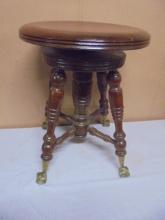 Antique Piano Stool w/ Brass Ball & Claw Feet
