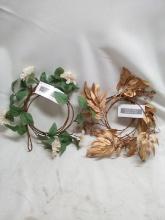 Pair of 6’ Garland Wreaths- Natural w/ Flowers, Gold
