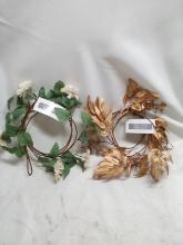 Pair of 6’ Garland Wreaths- Natural w/ Flowers, Gold