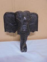Vintage Carved Wood Elephant Head Wall Hanger
