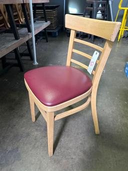 Light Wood Ladderback Frame Chairs with Maroon Seat Cushions