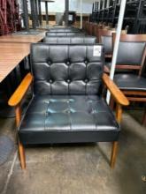 Mid Century Modern Wood Frame Chairs with Black Upholstery