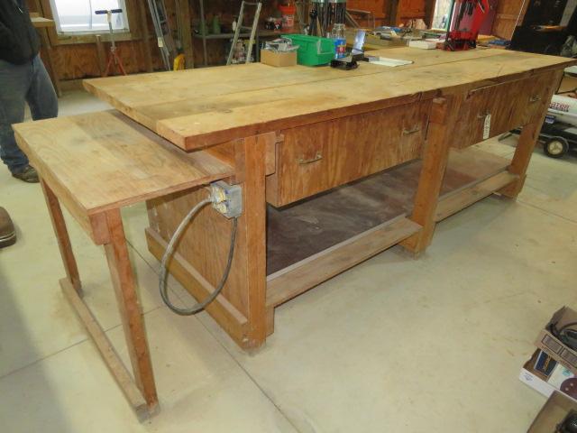 Wooden Workbench - 9' Long, 3' Wide, 38" Tall