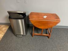 Trash Can & Small Drop Leaf Table