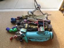 (4) Golf Bags, Golf Clubs, Golf Bag cart
