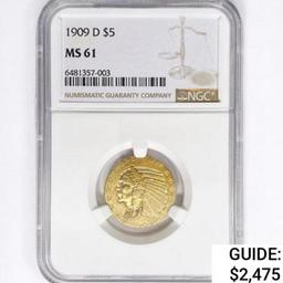 1909-D $5 Gold Half Eagle NGC MS61