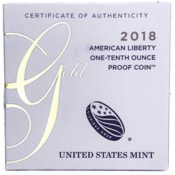 2018 American Liberty 1/10oz Gold Proof Coin