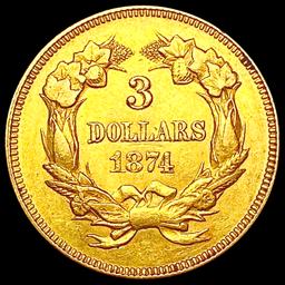 1874 $3 Gold Piece CLOSELY UNCIRCULATED
