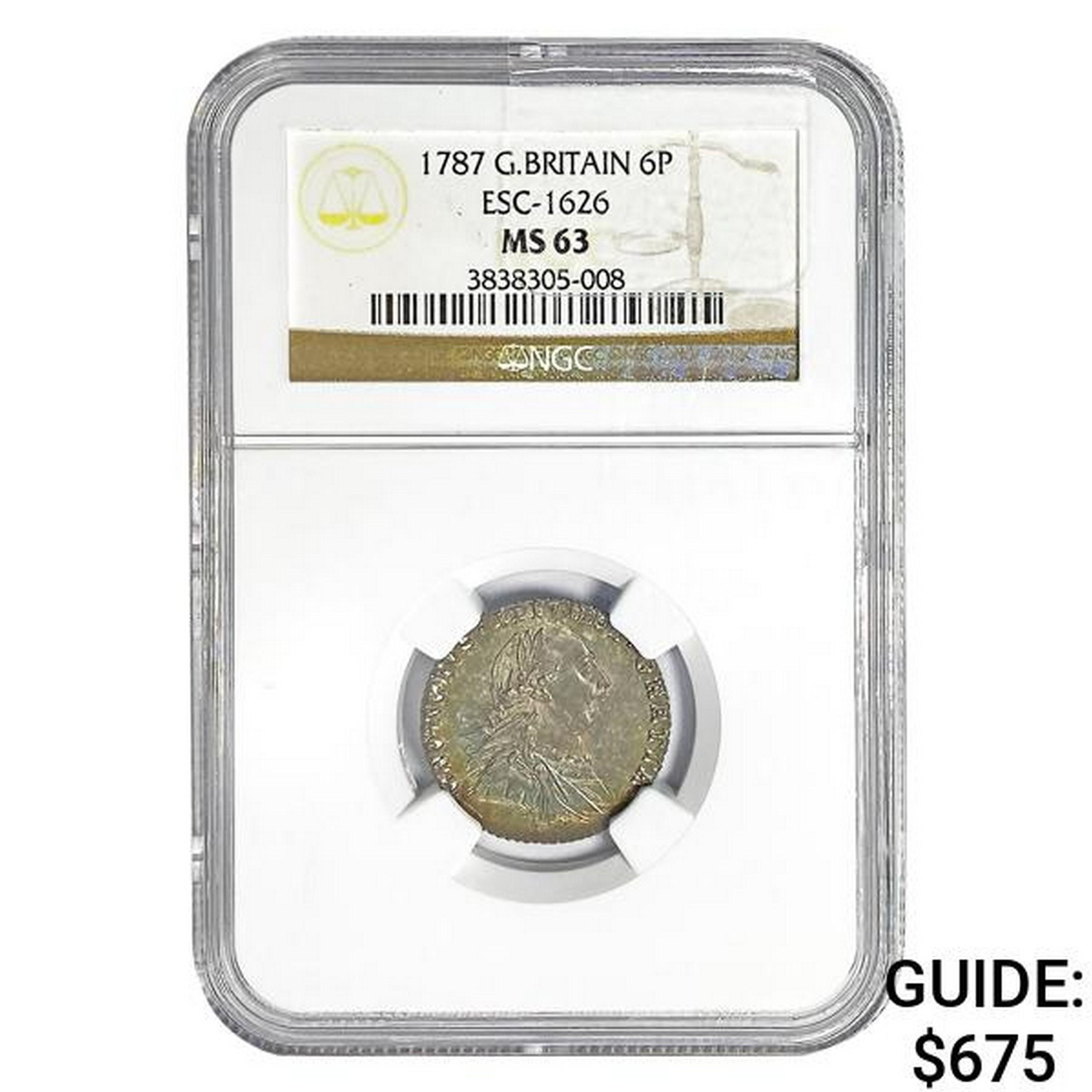 1787 G.Britain 6P ESC-1626 NGC MS63