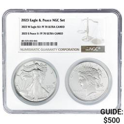 2023 Eagle & 2023 Peace PF 70 2 Coin Set