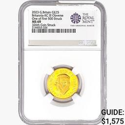 2023 G.Britain Â£25 1/4oz. Gold 326th NGC MS69 Brit