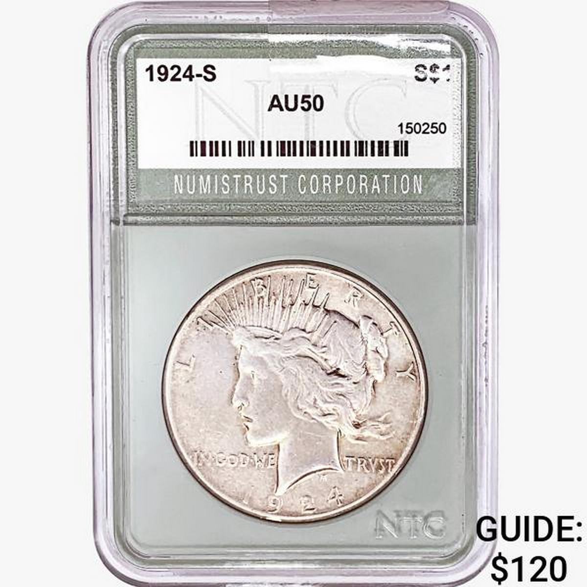 1924-S Silver Peace Dollar NTC AU50