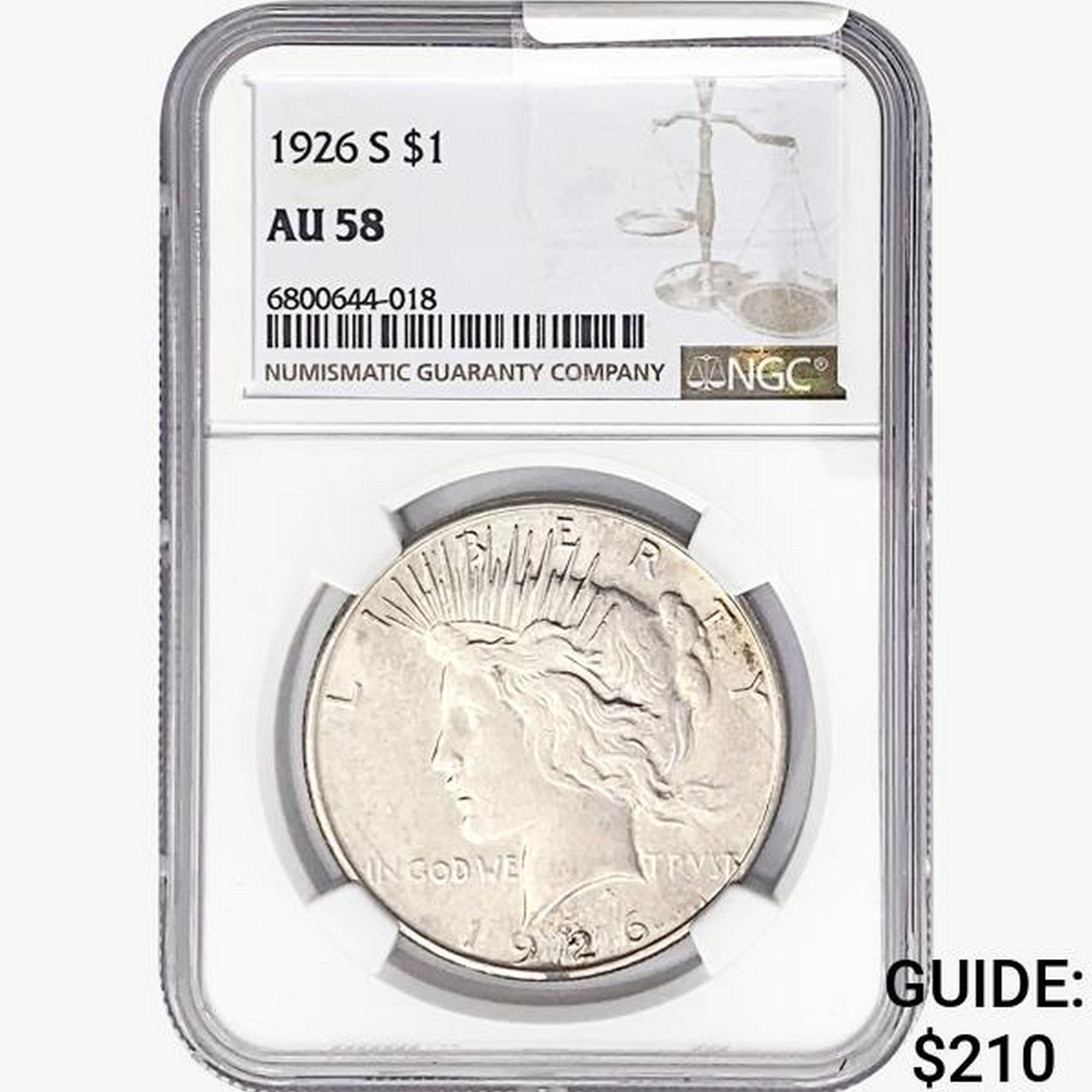 1926-S Silver Peace Dollar NGC AU58