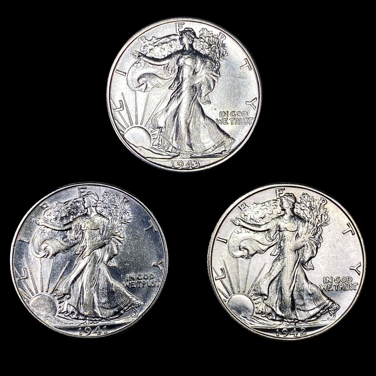 [3] Walking Half Dollars [1941-D, 1942-D, 1943-S]