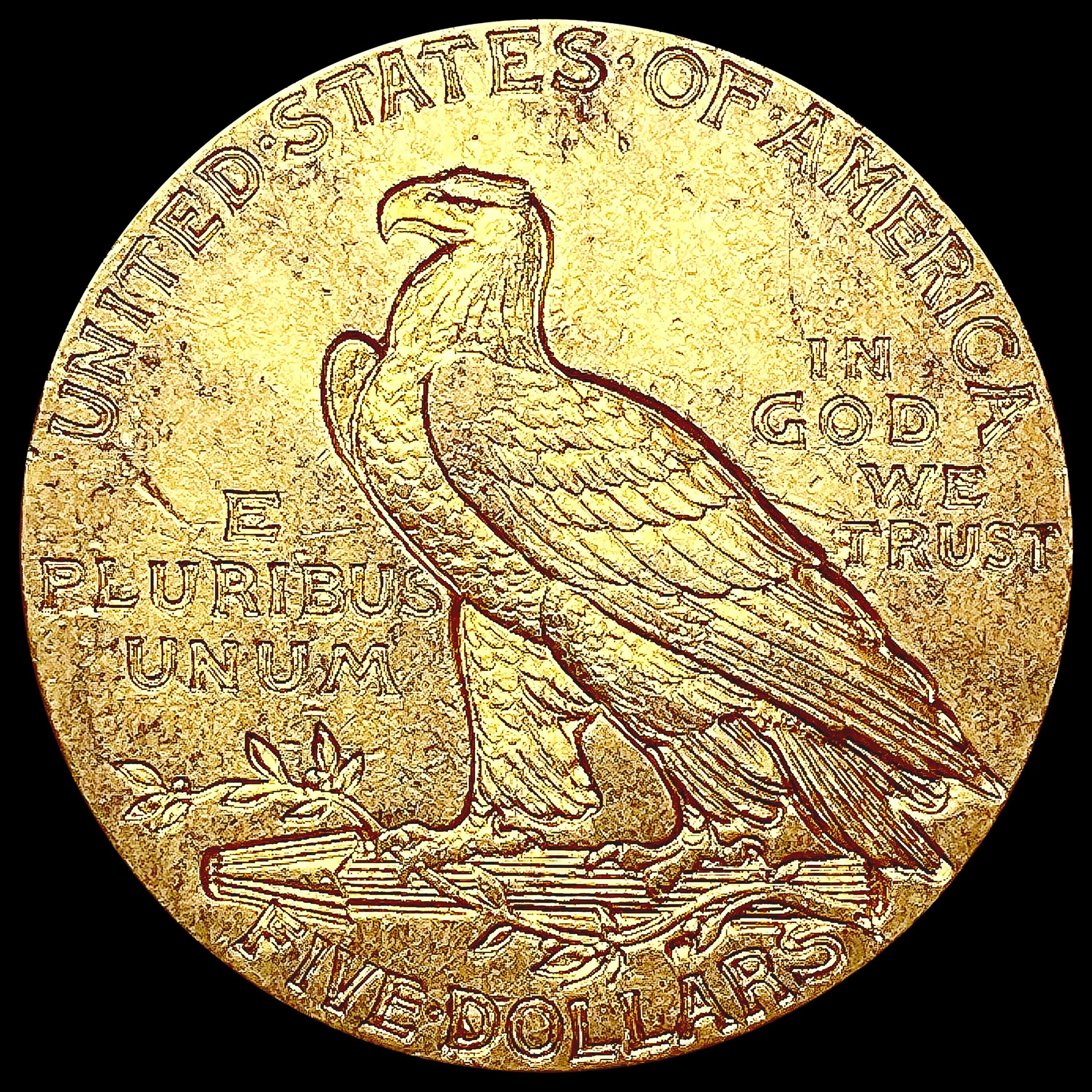 1908 $5 Gold Half Eagle ABOUT UNCIRCULATED