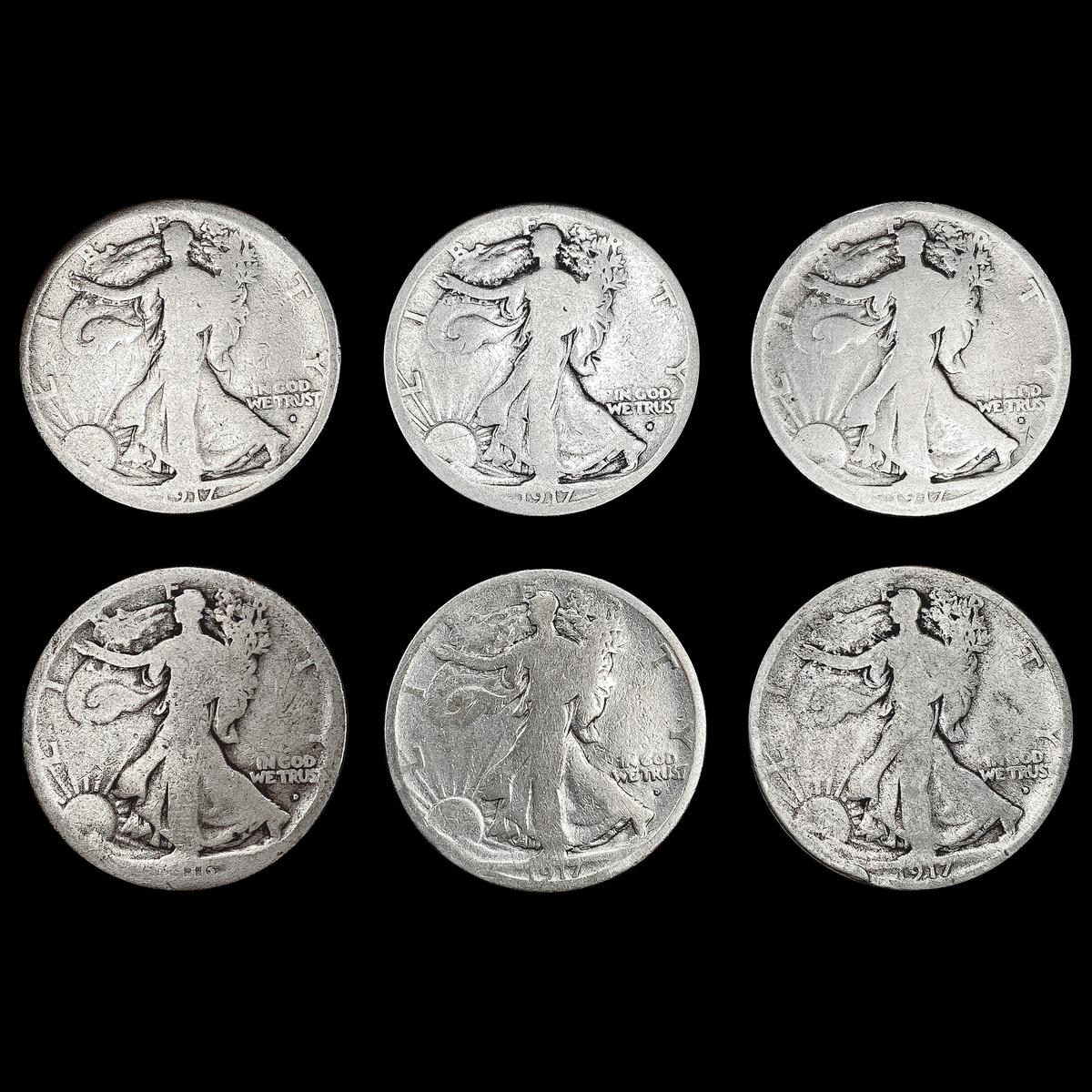 [6] Walking Half Dollars [[2] 1917-S, [4] 1917-D]