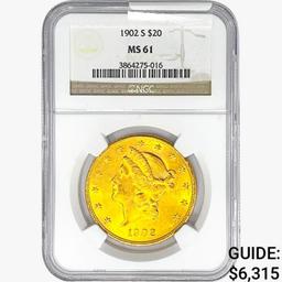 1902-S $20 Gold Double Eagle NGC MS61