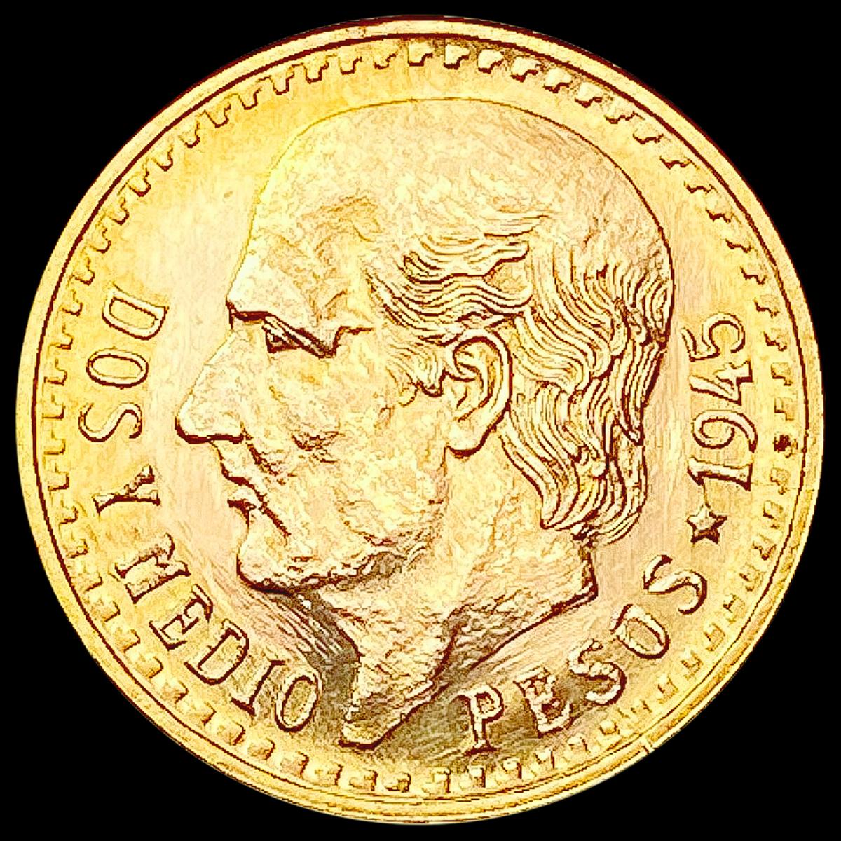 1945 Mexico 2.5 Pesos .0603oz Gold CHOICE BU