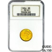 1854 $3 Gold Piece NGC MS61