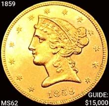 1859 $5 Gold Half Eagle UNCIRCULATED