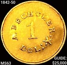 1842-50 A. Betchtler Gold Dollar Plain Edge