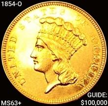 1854-O $3 Gold Piece CHOICE BU+