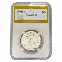 1936-D Walking Liberty Half Dollar PGA MS65+