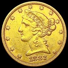 1882 $5 Gold Half Eagle CLOSELY UNCIRCULATED