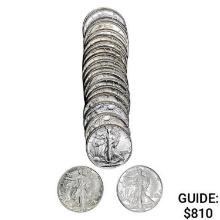 1939-1946 AU/BU Walking Liberty 50c Roll (20 Coins