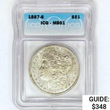 1887-S Morgan Silver Dollar ICG MS61