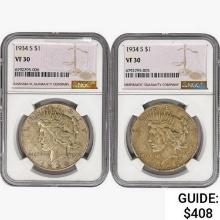 [2] 1934-S Peace Silver Dollars NGC VF30