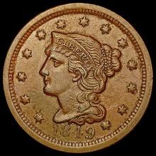 1849 Braided Hair Cent CLOSELY UNCIRCULATED