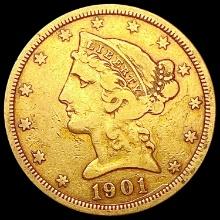 1901-S $5 Gold Half Eagle LIGHTLY CIRCULATED