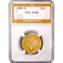 1842-O $10 Gold Eagle PGA AU58