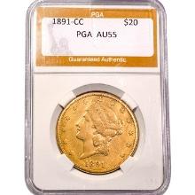 1891-CC $20 Gold Double Eagle PGA AU55