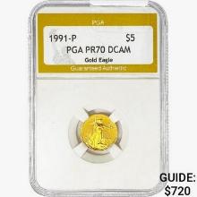 1991-P $5 1/10oz Gold Eagle PGA PR70 DCAM