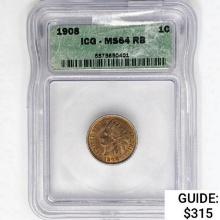 1908 Indian Head Cent ICG MS64 RB