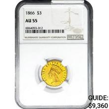 1866 $3 Gold Piece NGC AU55
