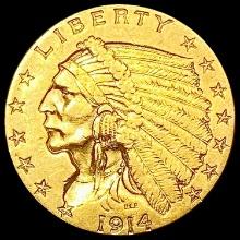 1914 $2.50 Gold Quarter Eagle NEARLY UNCIRCULATED