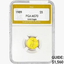 1989 $5 1/10oz Gold Eagle PGA MS70