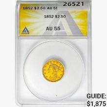 1852 $2.50 Gold Quarter Eagle ANACS AU55