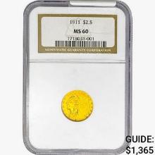 1911 $2.50 Gold Quarter Eagle NGC MS60