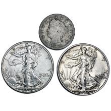 [1886, 1914-D, 1942-S] [3] Varied Silver Coinage HIGH GRADE