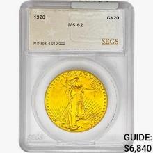 1928 $20 Gold Double Eagle SEGS MS62